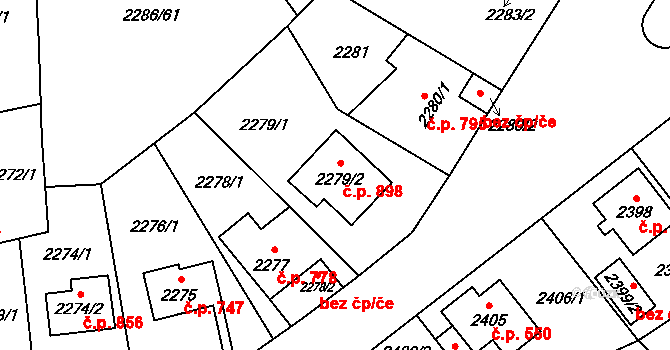 Radotín 898, Praha na parcele st. 2279/2 v KÚ Radotín, Katastrální mapa