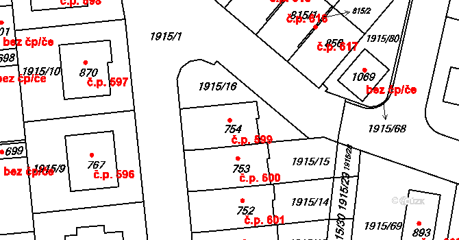Lomnice nad Lužnicí 599 na parcele st. 754 v KÚ Lomnice nad Lužnicí, Katastrální mapa