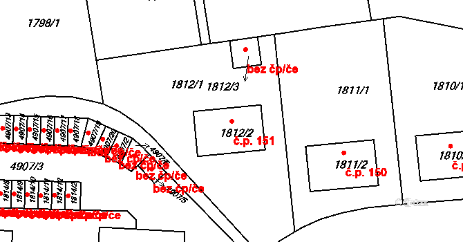 Smíchov 151, Praha na parcele st. 1812/2 v KÚ Smíchov, Katastrální mapa