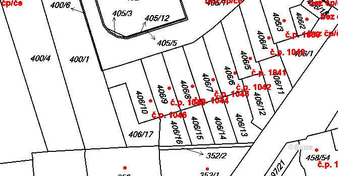 Střešovice 1045, Praha na parcele st. 406/9 v KÚ Střešovice, Katastrální mapa