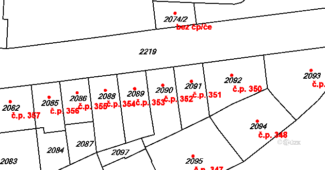 Holešovice 352, Praha na parcele st. 2090 v KÚ Holešovice, Katastrální mapa