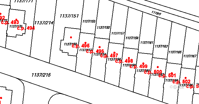Čimice 497, Praha na parcele st. 1137/154 v KÚ Čimice, Katastrální mapa