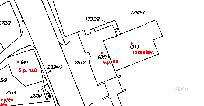Horní Předměstí 90, Trutnov na parcele st. 805/1 v KÚ Trutnov, Katastrální mapa