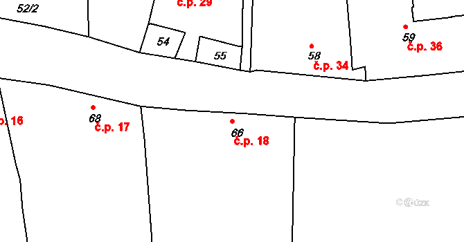 Číčenice 18 na parcele st. 66 v KÚ Číčenice, Katastrální mapa