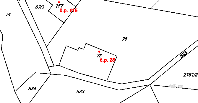 Lipnice 25, Dvůr Králové nad Labem na parcele st. 73 v KÚ Lipnice u Dvora Králové, Katastrální mapa