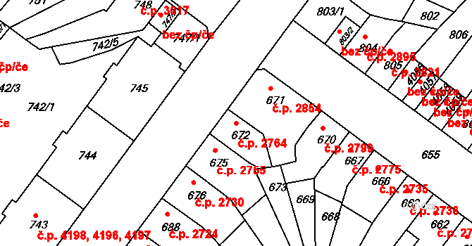 Chomutov 2764 na parcele st. 672 v KÚ Chomutov II, Katastrální mapa