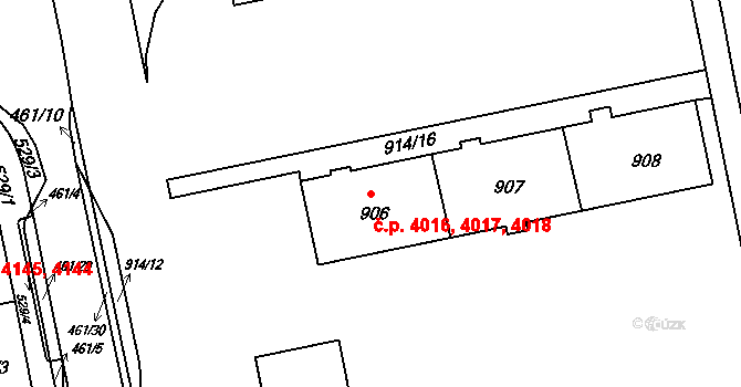 Chomutov 4016,4017,4018 na parcele st. 906 v KÚ Chomutov II, Katastrální mapa