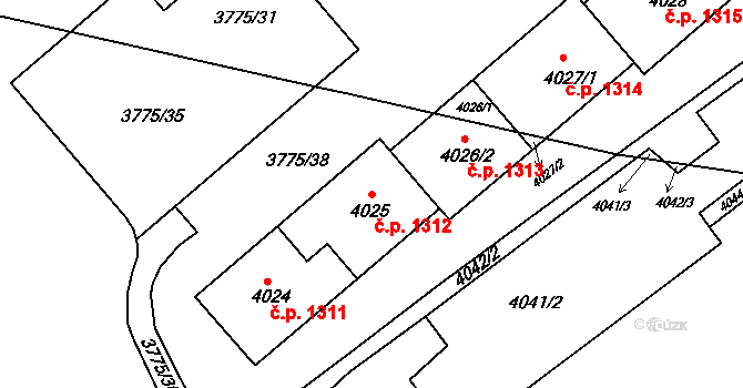 Jirkov 1312 na parcele st. 4025 v KÚ Jirkov, Katastrální mapa