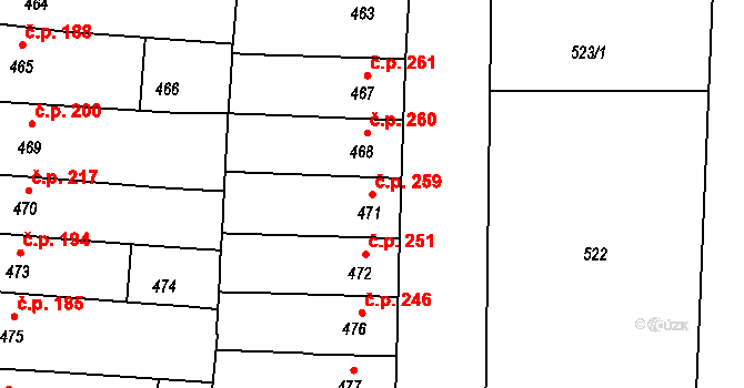 Opatovice 259 na parcele st. 471 v KÚ Opatovice u Rajhradu, Katastrální mapa