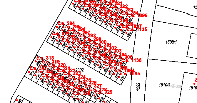 Kuřim 302 na parcele st. 3789 v KÚ Kuřim, Katastrální mapa