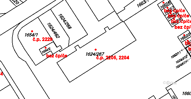 Mizerov 2204,2205, Karviná na parcele st. 1624/267 v KÚ Karviná-město, Katastrální mapa