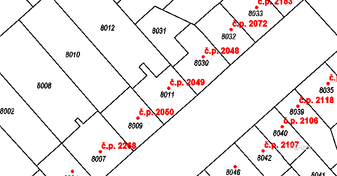 Jižní Předměstí 2049, Plzeň na parcele st. 8011 v KÚ Plzeň, Katastrální mapa