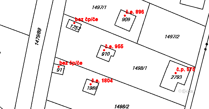 Litice 955, Plzeň na parcele st. 910 v KÚ Valcha, Katastrální mapa