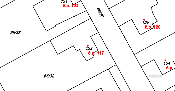 Pašinka 117 na parcele st. 123 v KÚ Pašinka, Katastrální mapa
