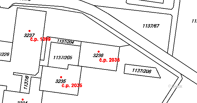 Bolevec 2036, Plzeň na parcele st. 3236 v KÚ Bolevec, Katastrální mapa