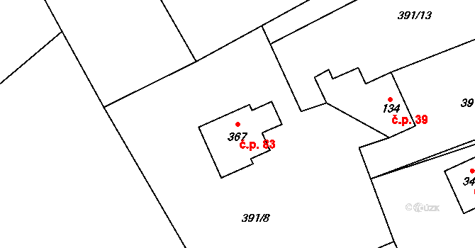 Chutnovka 83, Mírová pod Kozákovem na parcele st. 367 v KÚ Sekerkovy Loučky, Katastrální mapa