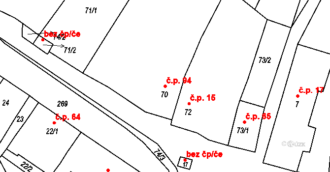 Pětipsy 94 na parcele st. 70 v KÚ Pětipsy, Katastrální mapa