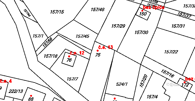 Stožice 113 na parcele st. 75 v KÚ Stožice, Katastrální mapa