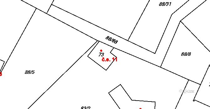Popice 11, Jihlava na parcele st. 73 v KÚ Popice u Jihlavy, Katastrální mapa