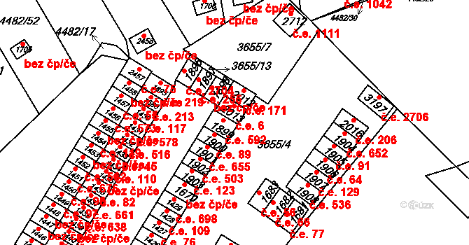 Veselí nad Moravou 6 na parcele st. 2013 v KÚ Veselí-Předměstí, Katastrální mapa
