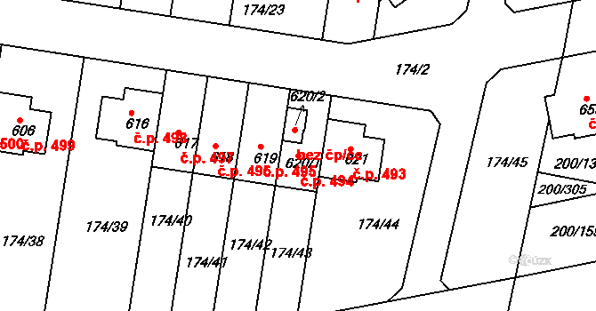 Nehvizdy 494 na parcele st. 620/1 v KÚ Nehvizdy, Katastrální mapa