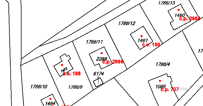 Rožnov pod Radhoštěm 2665 na parcele st. 2288 v KÚ Rožnov pod Radhoštěm, Katastrální mapa