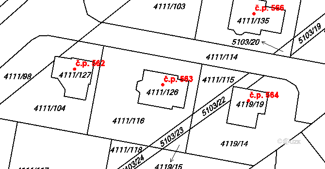 Choceňské Předměstí 563, Vysoké Mýto na parcele st. 4111/126 v KÚ Vysoké Mýto, Katastrální mapa