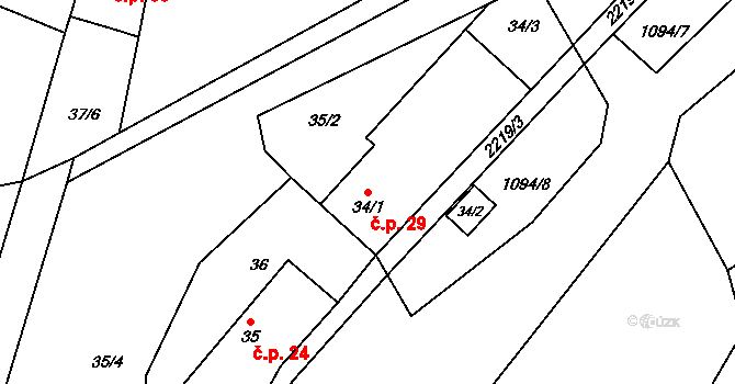 Pecerady 29, Týnec nad Sázavou na parcele st. 34/1 v KÚ Pecerady, Katastrální mapa