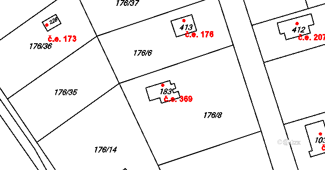 Hostěradice 369, Kamenný Přívoz na parcele st. 183 v KÚ Hostěradice, Katastrální mapa