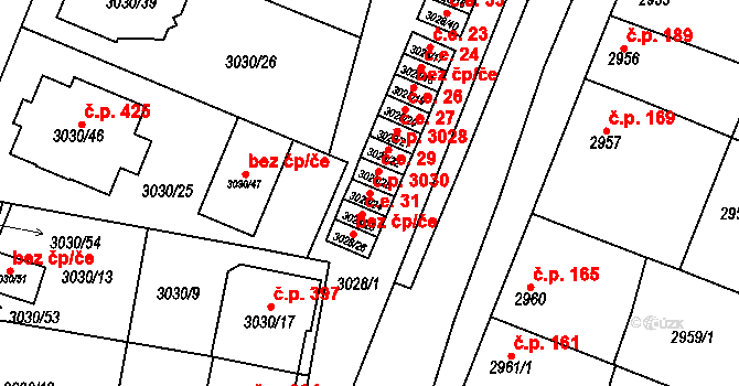 Nosálovice 3030, Vyškov na parcele st. 3028/24 v KÚ Vyškov, Katastrální mapa