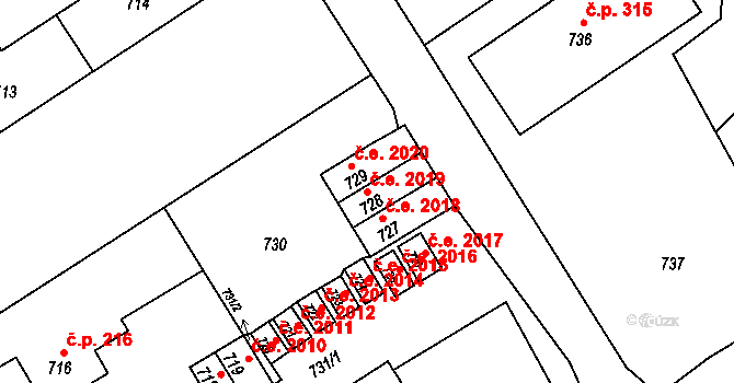 Mariánské Údolí 2019, Hlubočky na parcele st. 728 v KÚ Hlubočky, Katastrální mapa