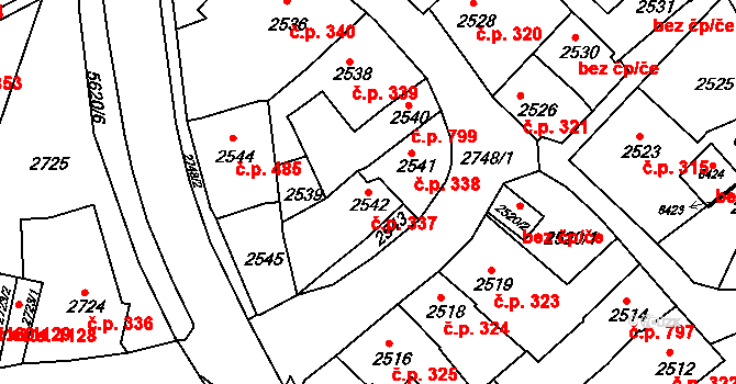 Velké Meziříčí 337 na parcele st. 2542 v KÚ Velké Meziříčí, Katastrální mapa