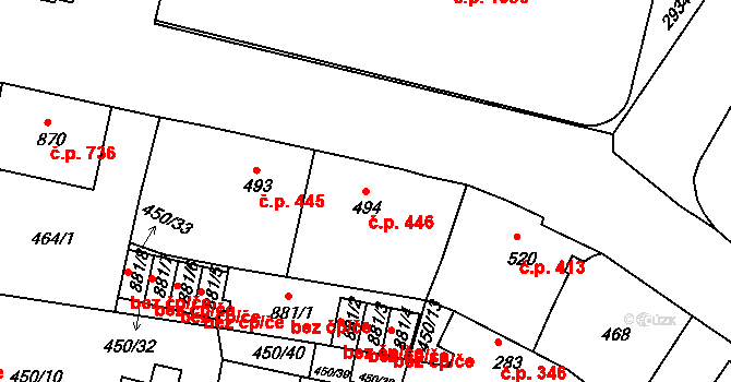 Luhačovice 446 na parcele st. 494 v KÚ Luhačovice, Katastrální mapa