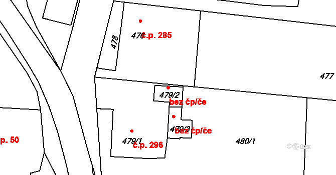 Zašová 39594483 na parcele st. 479/2 v KÚ Zašová, Katastrální mapa