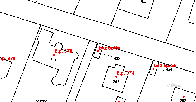 Kamenice 39895483 na parcele st. 432 v KÚ Štiřín, Katastrální mapa