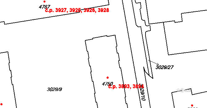 Zlín 3893,3894 na parcele st. 4750 v KÚ Zlín, Katastrální mapa