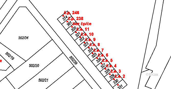 Vlkoš 9 na parcele st. 323 v KÚ Vlkoš u Přerova, Katastrální mapa