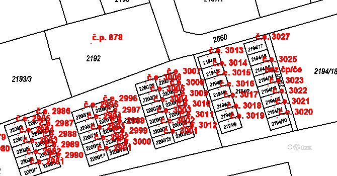 Prostřední Suchá 3008, Havířov na parcele st. 2200/33 v KÚ Prostřední Suchá, Katastrální mapa