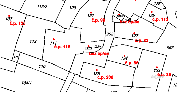 Osvračín 45252483 na parcele st. 122/2 v KÚ Osvračín, Katastrální mapa