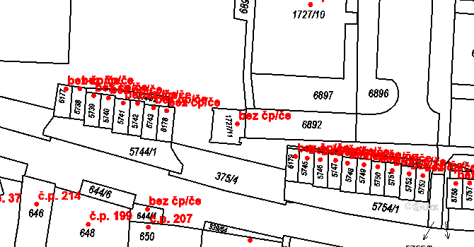 Brno 45599483 na parcele st. 1727/11 v KÚ Bystrc, Katastrální mapa