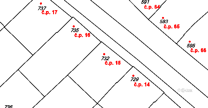 Havřice 15, Uherský Brod na parcele st. 732 v KÚ Havřice, Katastrální mapa