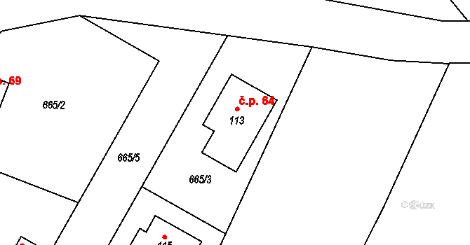 Radenice 64 na parcele st. 113 v KÚ Radenice, Katastrální mapa