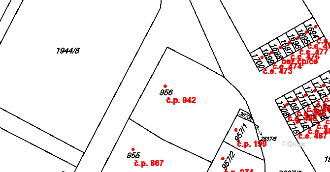 Hlinsko 942 na parcele st. 956 v KÚ Hlinsko v Čechách, Katastrální mapa