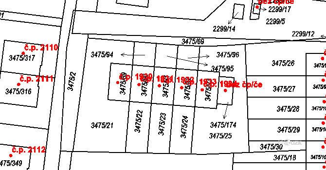 Úvaly 1932 na parcele st. 3475/91 v KÚ Úvaly u Prahy, Katastrální mapa