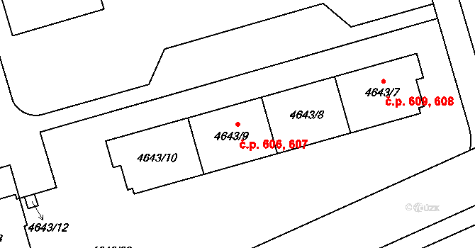Litomyšlské Předměstí 606,607, Vysoké Mýto na parcele st. 4643/10 v KÚ Vysoké Mýto, Katastrální mapa