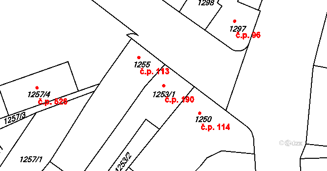 Pražské Předměstí 190, Vysoké Mýto na parcele st. 1253/1 v KÚ Vysoké Mýto, Katastrální mapa