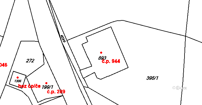 Krásná Lípa 944 na parcele st. 893 v KÚ Krásná Lípa, Katastrální mapa