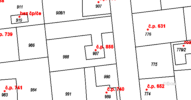 Kostelec nad Černými lesy 855 na parcele st. 987 v KÚ Kostelec nad Černými lesy, Katastrální mapa
