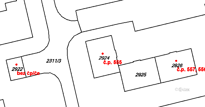 Týnské Předměstí 555, Domažlice na parcele st. 2924 v KÚ Domažlice, Katastrální mapa