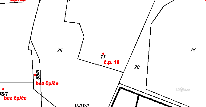 Nedanice 18, Měčín na parcele st. 11 v KÚ Nedanice, Katastrální mapa